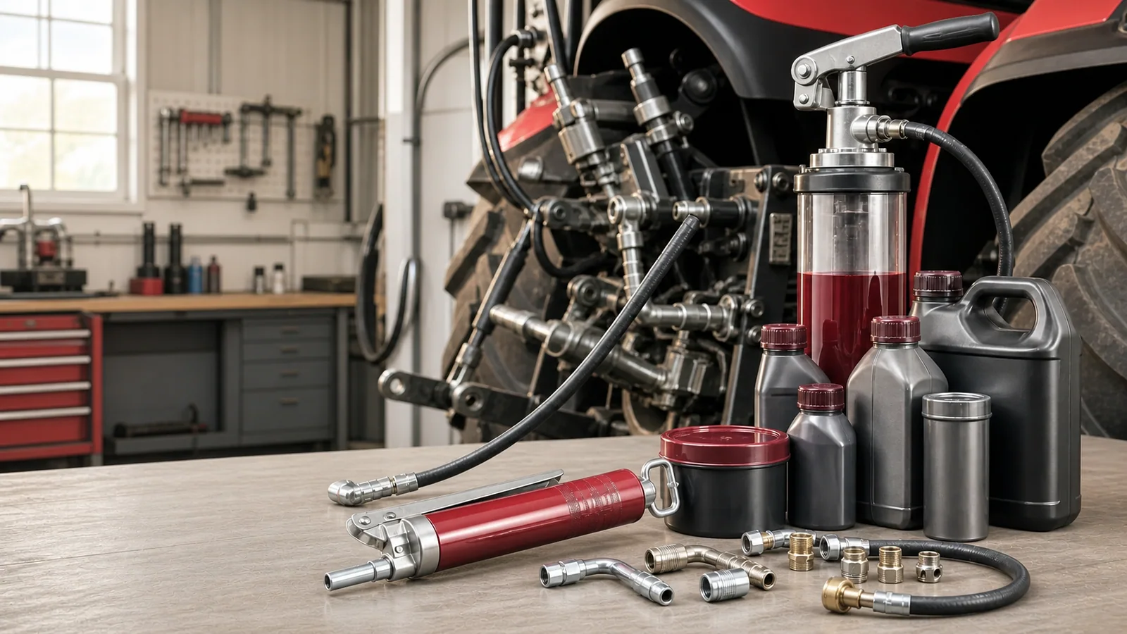 Equipos de lubricación y engrase preparados para mantenimiento de maquinaria